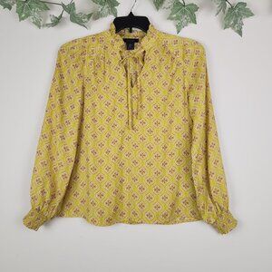 Rachel Roy Size XS Floral Long Sleeve Ruffle Tie Accent Boho Lightweight Top